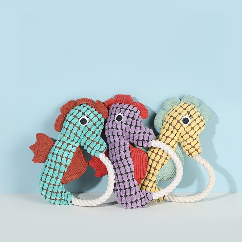 Interactive Pet Plush Seahorse Custom Dog Squeaky Cotton Rope Toy