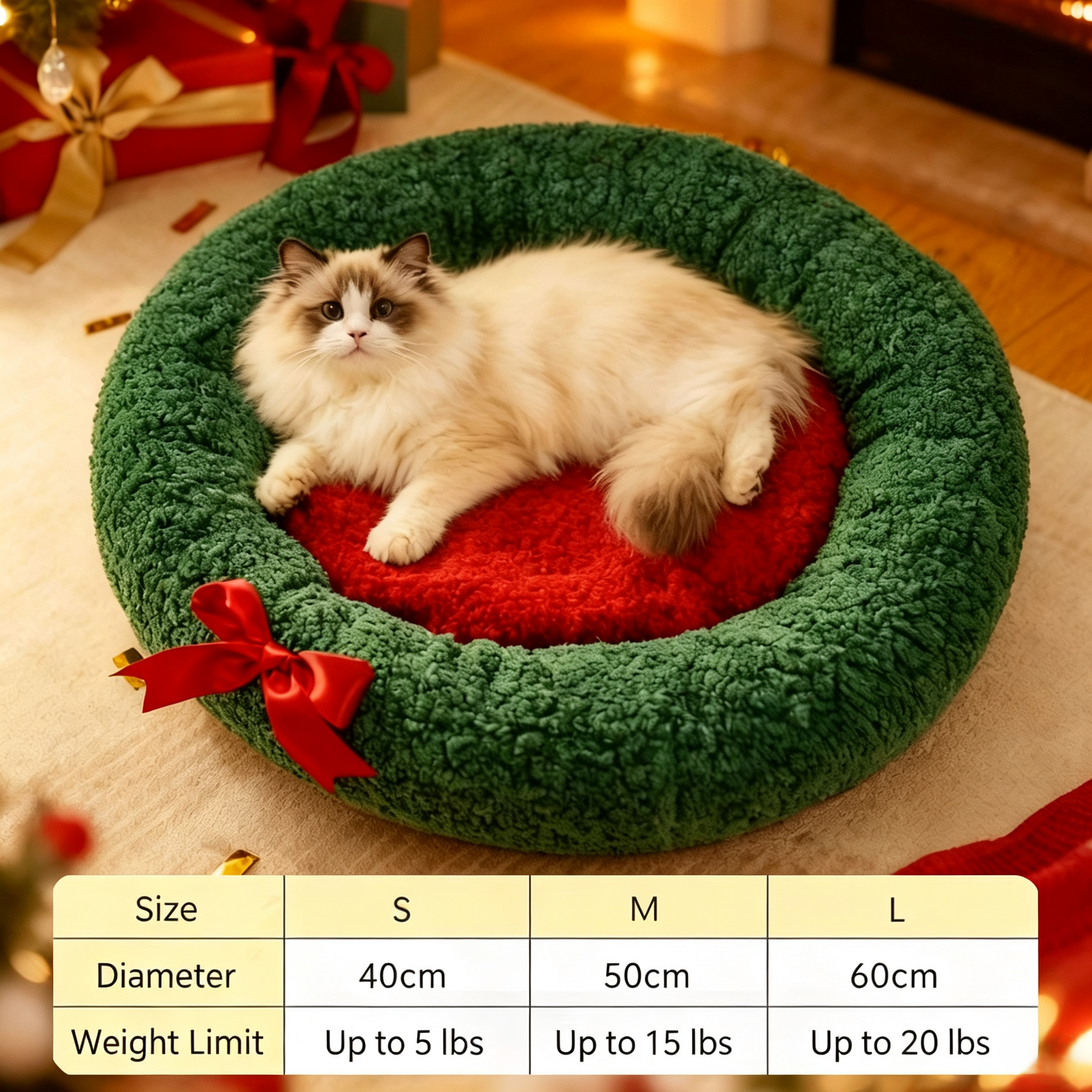 OEM/ODM Christmas Pet Plush Holiday Wreath Cozy Donut Dog Bed