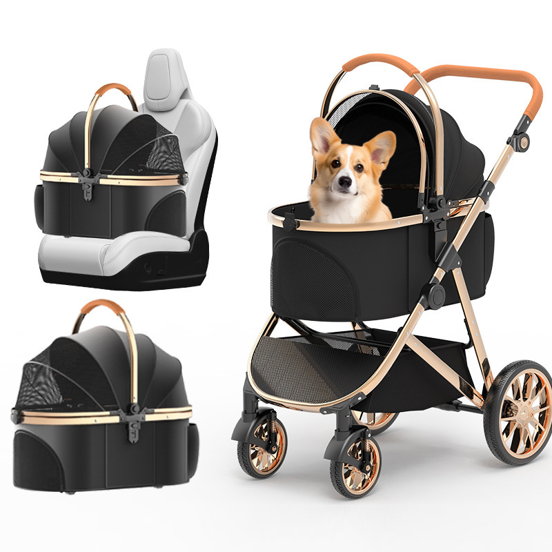 Black luxury pet carrier and stroller set by pet supplies manufacturer