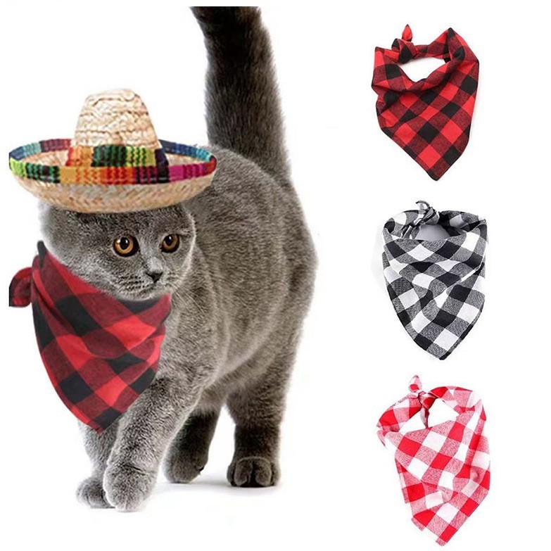 Custom Color Classic Plaid Cotton Dog Bandana Kerchief Scarf