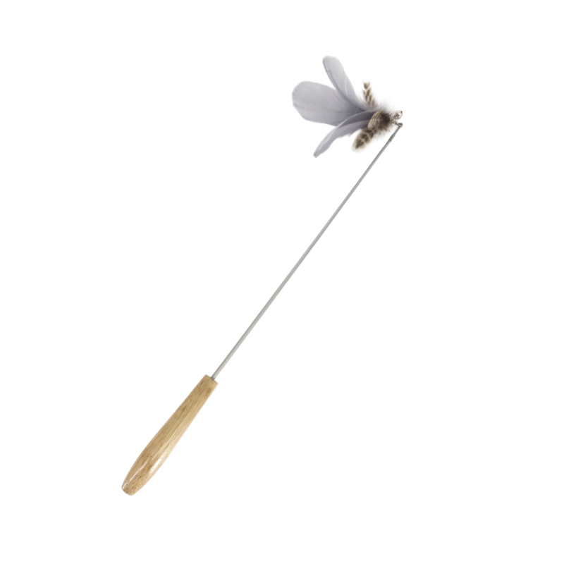 Custom Flexible Steel Wire Feather Cat Teaser Wand with Wooden Handle