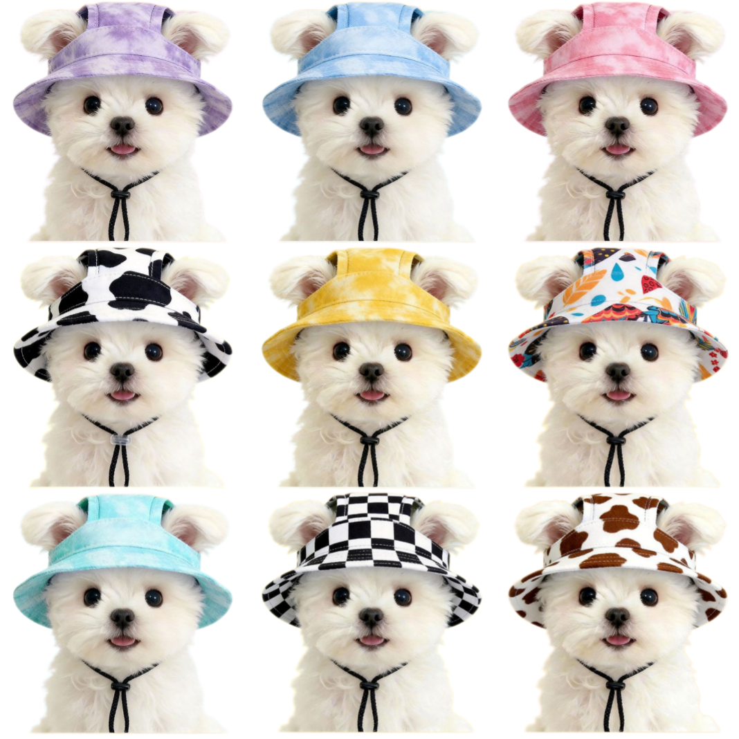 Custom Printing Adjustable Sun-Protection Pet Dog Cat Hat with Ear Holes