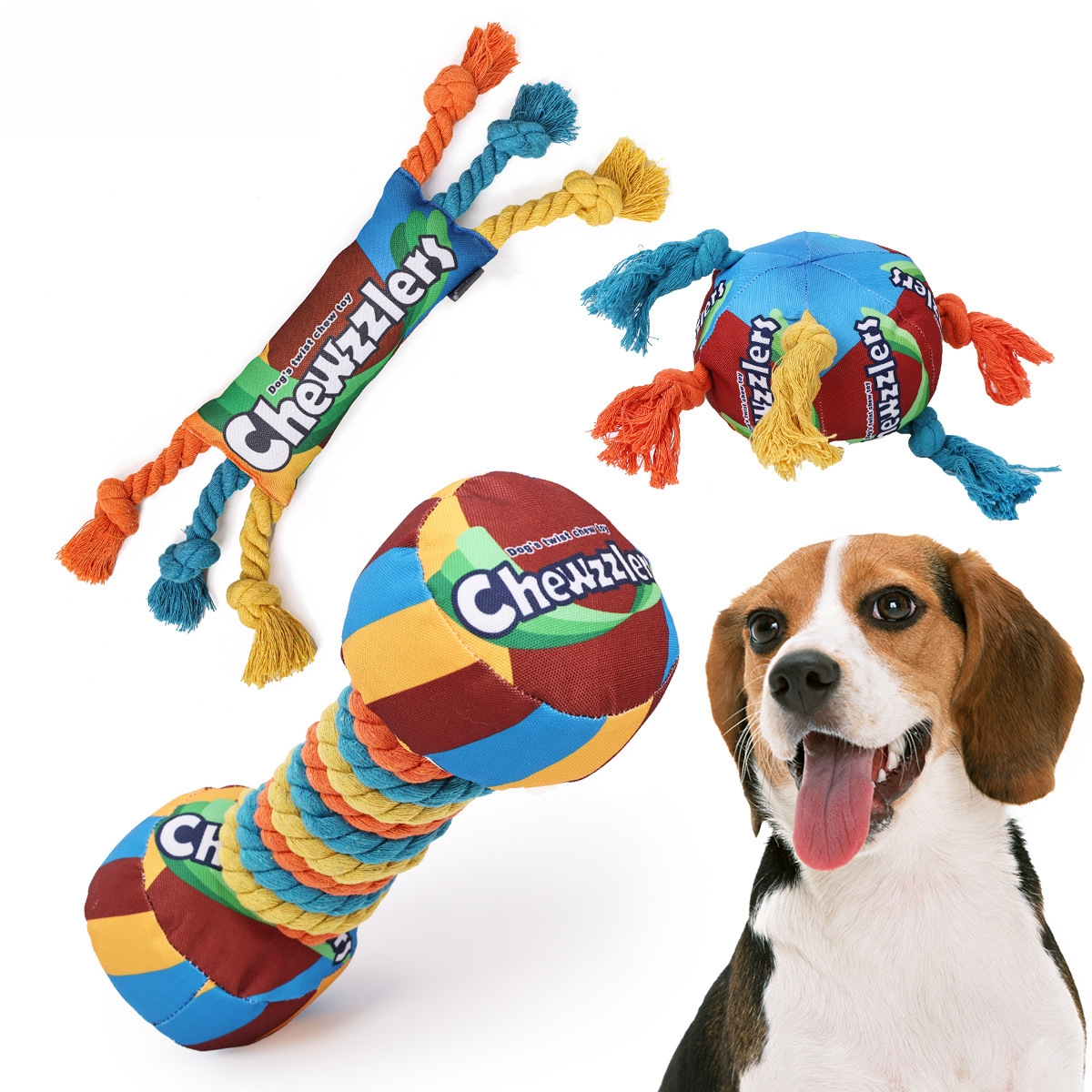 High Quality Pet Braided Rope Colorful Dog Chew Interactive Toy