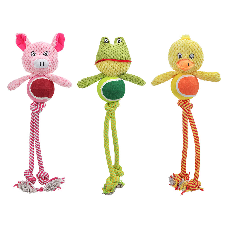 3-in-1 Corduroy Animal Dog Chew Rope Toy with Tennis Ball