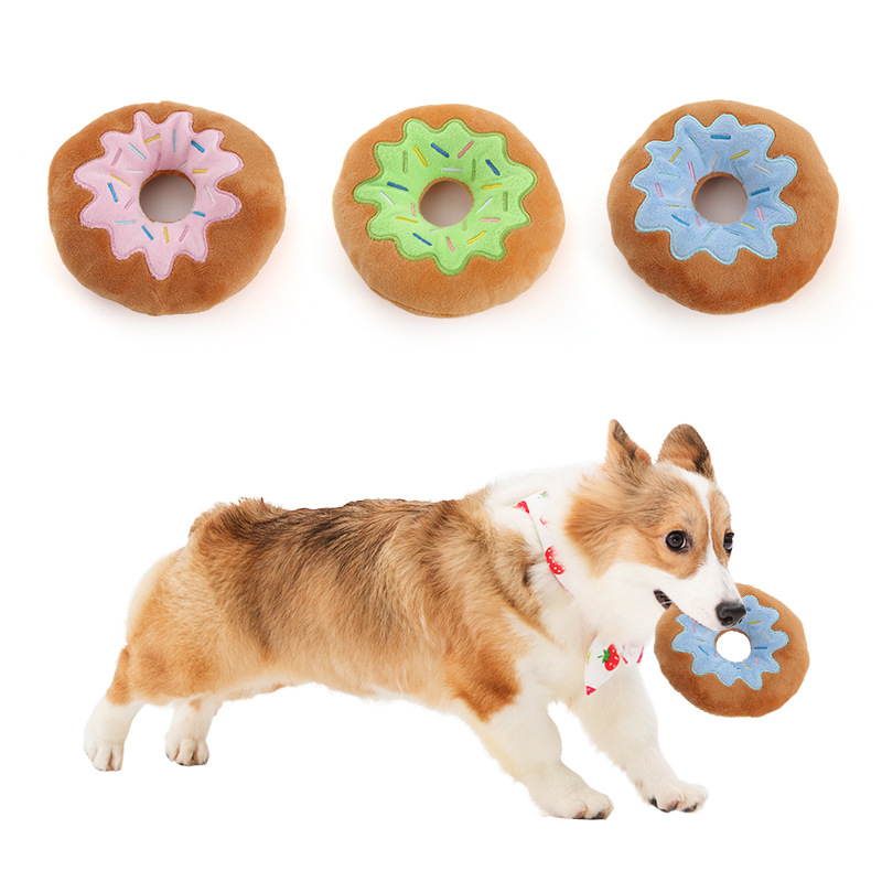 Custom Color Donut Plush Pet Food Dog Chew Squeaky Toy