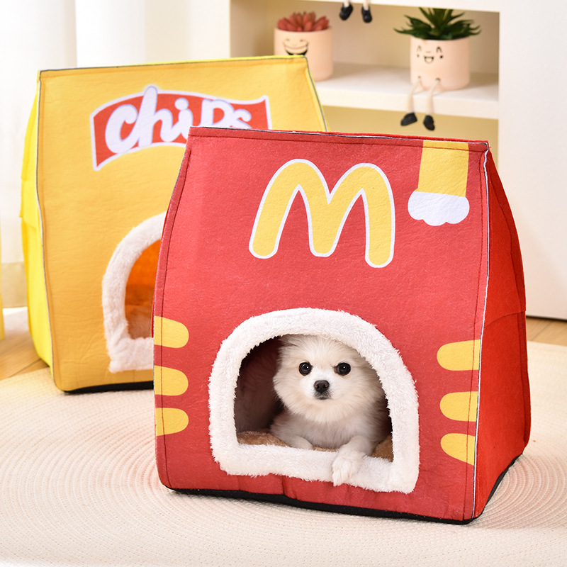 Custom Brand Logo Snack Bag Pet Plush Cat Dog Cave House
