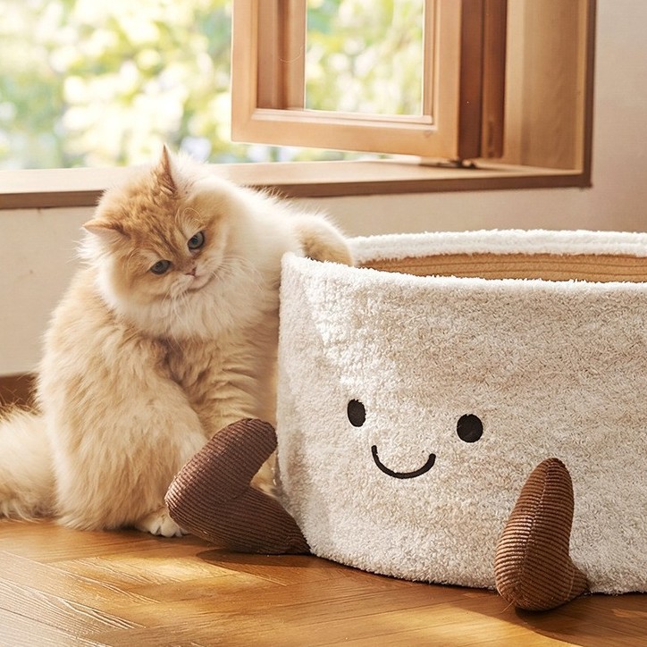 Cartoon Teacup-Style Plush Fleece Pet Basket Dog Cat Bed