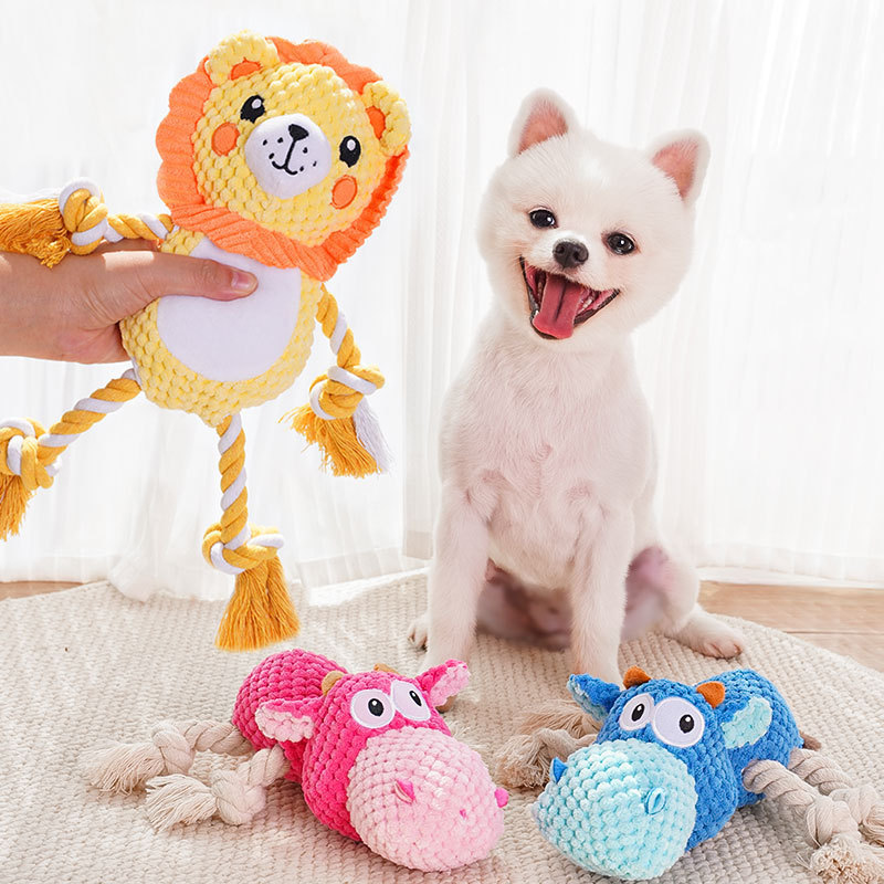 Custom Animal Pet Textured Plush Squeaky Dog Rope Toy