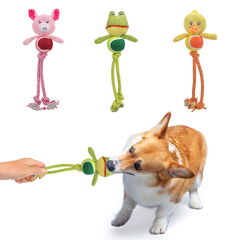 3-in-1 Corduroy Animal Dog Chew Rope Toy with Tennis Ball