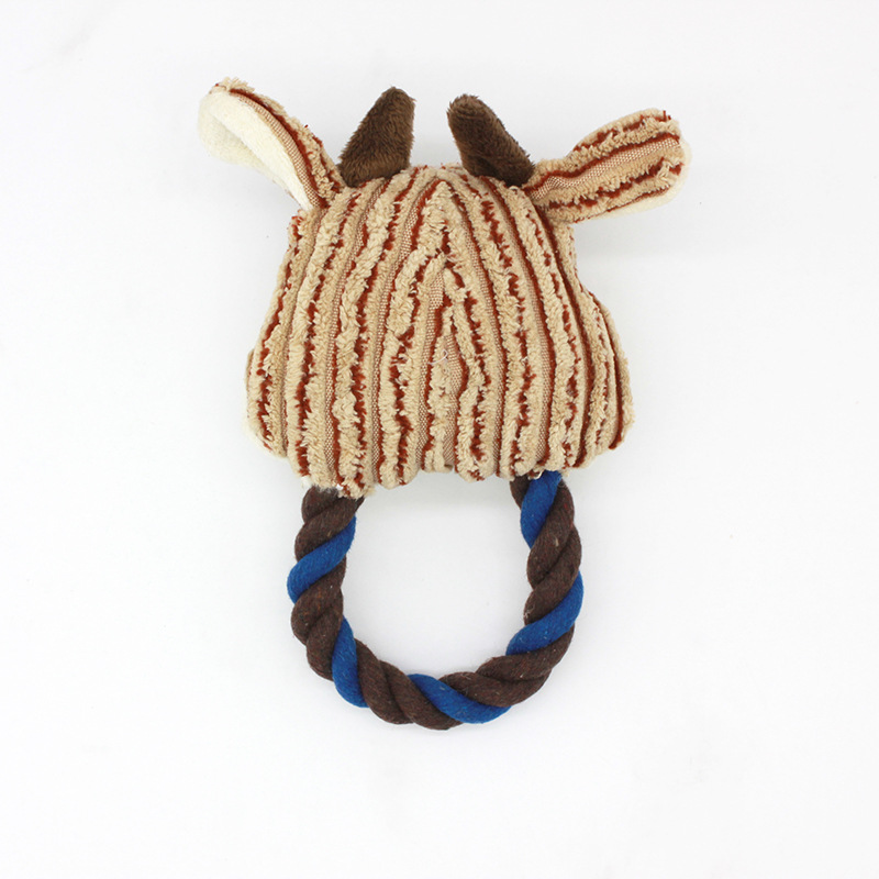 Custom Plush Animal Head Pet Dog Squeaky Chew Rope Teething Toy