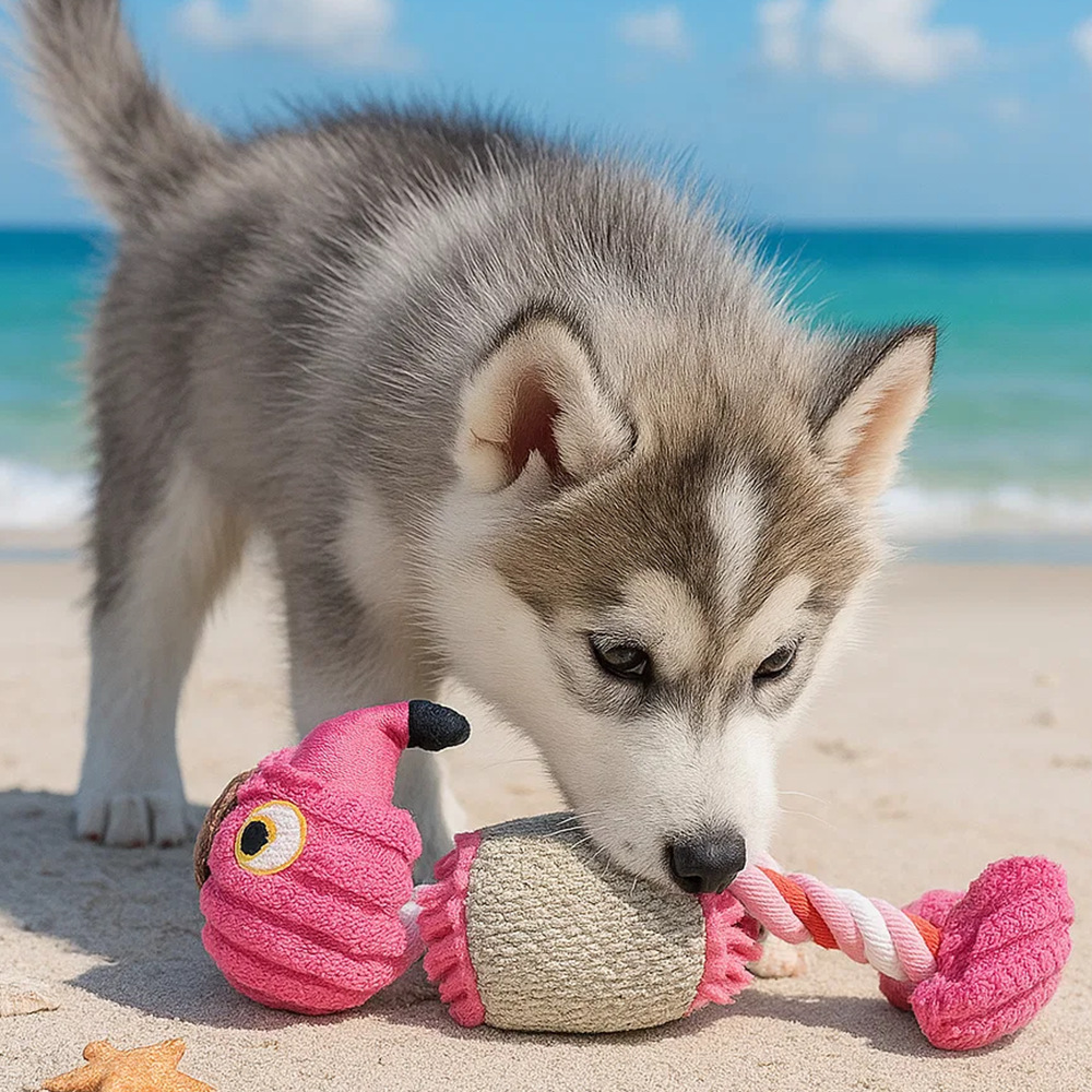 Custom Color Long-Legged Rope Flamingo Pet Plush Dog Squeaky Toy