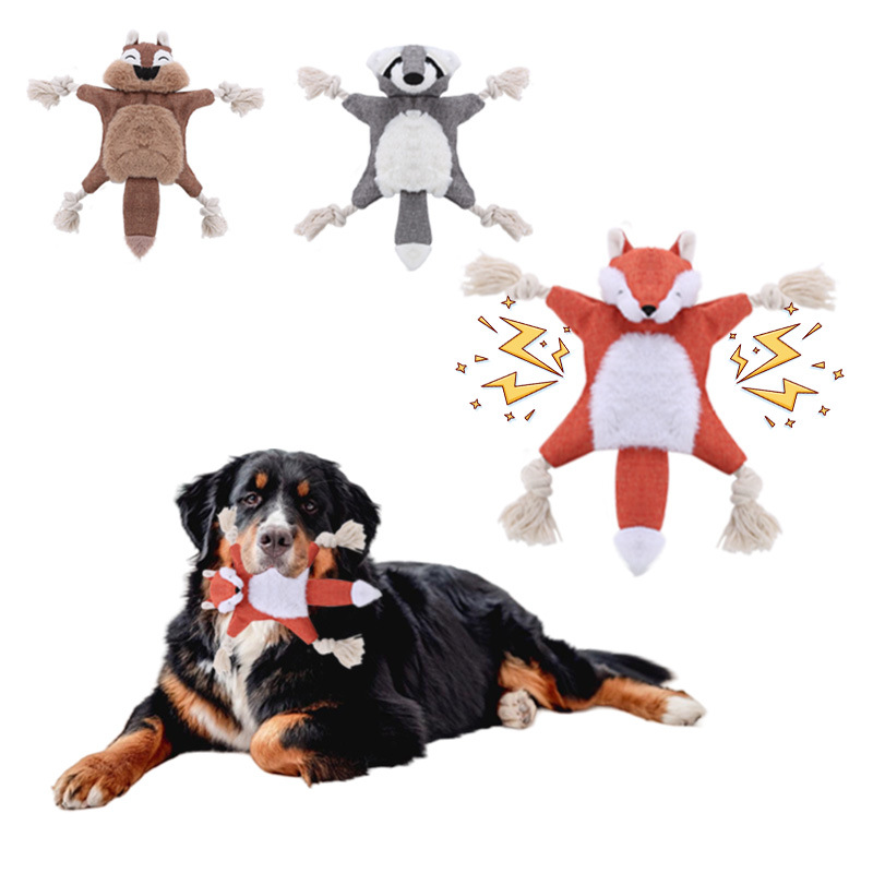 Custom Pet Plush Animal Canvas Squeaky Dog Chew Rope Toy
