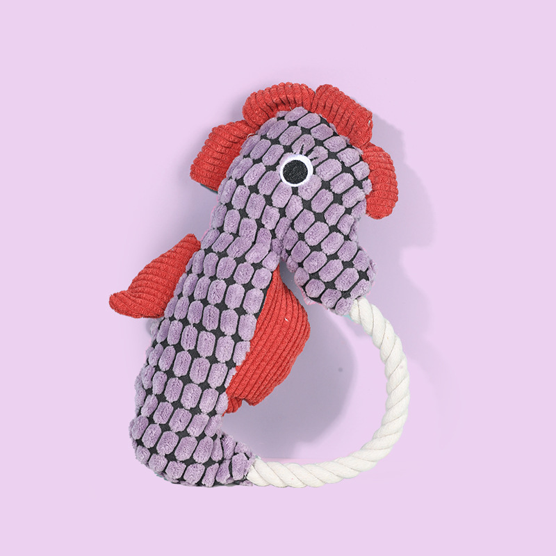 Interactive Pet Plush Seahorse Custom Dog Squeaky Cotton Rope Toy