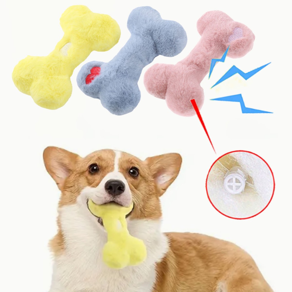 Custom Logo Pet Plush Fluffy Soft Bone Dog Squeaky Toy