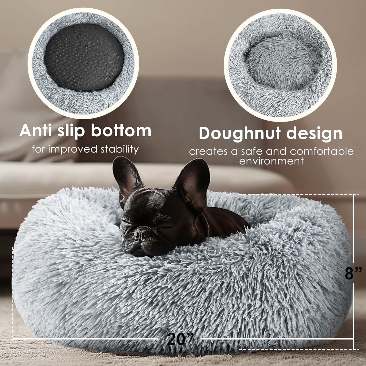 Multi-sized Pet Bed Furry Warm Dog Cat Doughnut Mat