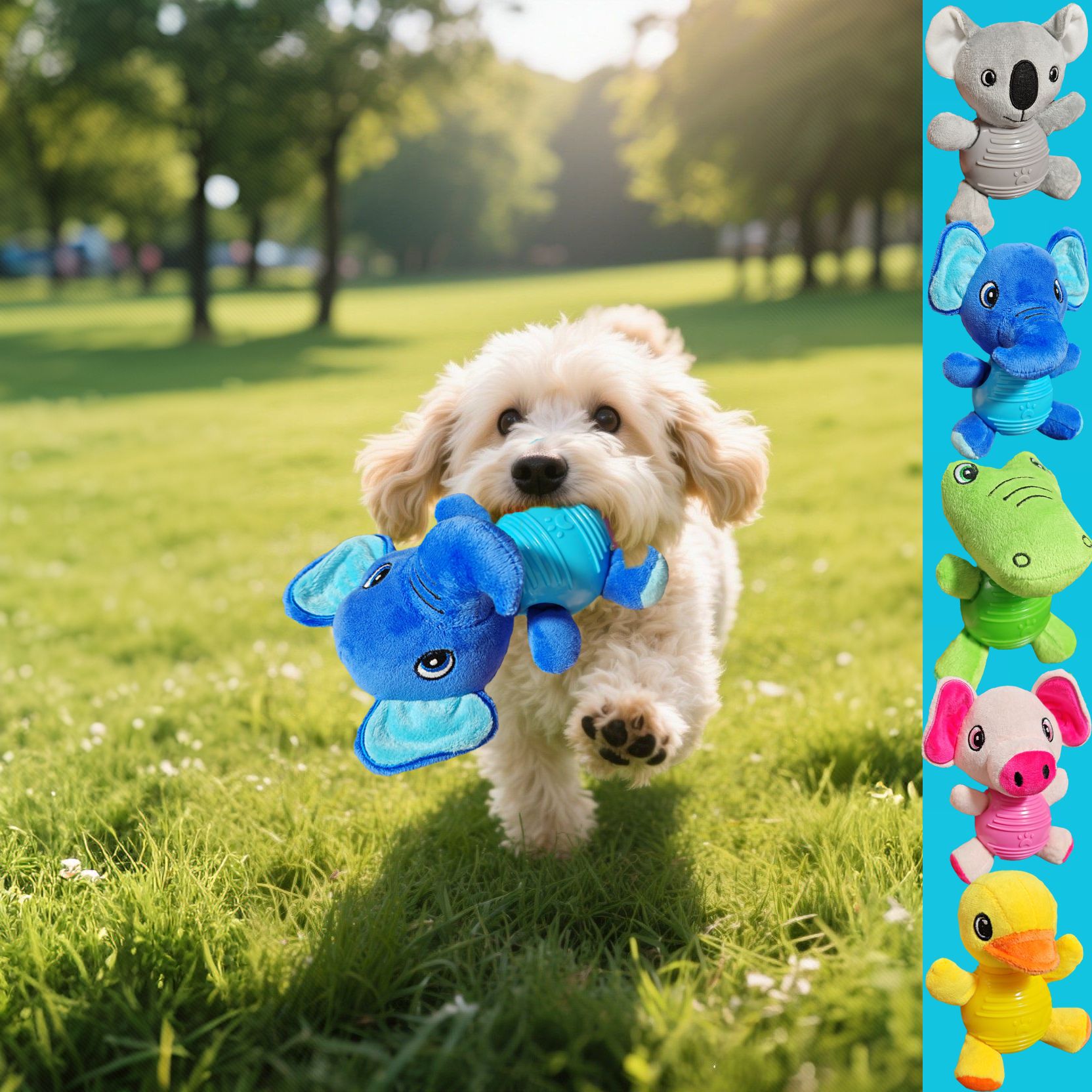 New 2-in-1 Hybrid Plush & Rubber Pet Chewy Animal Squeaky Dog Toy
