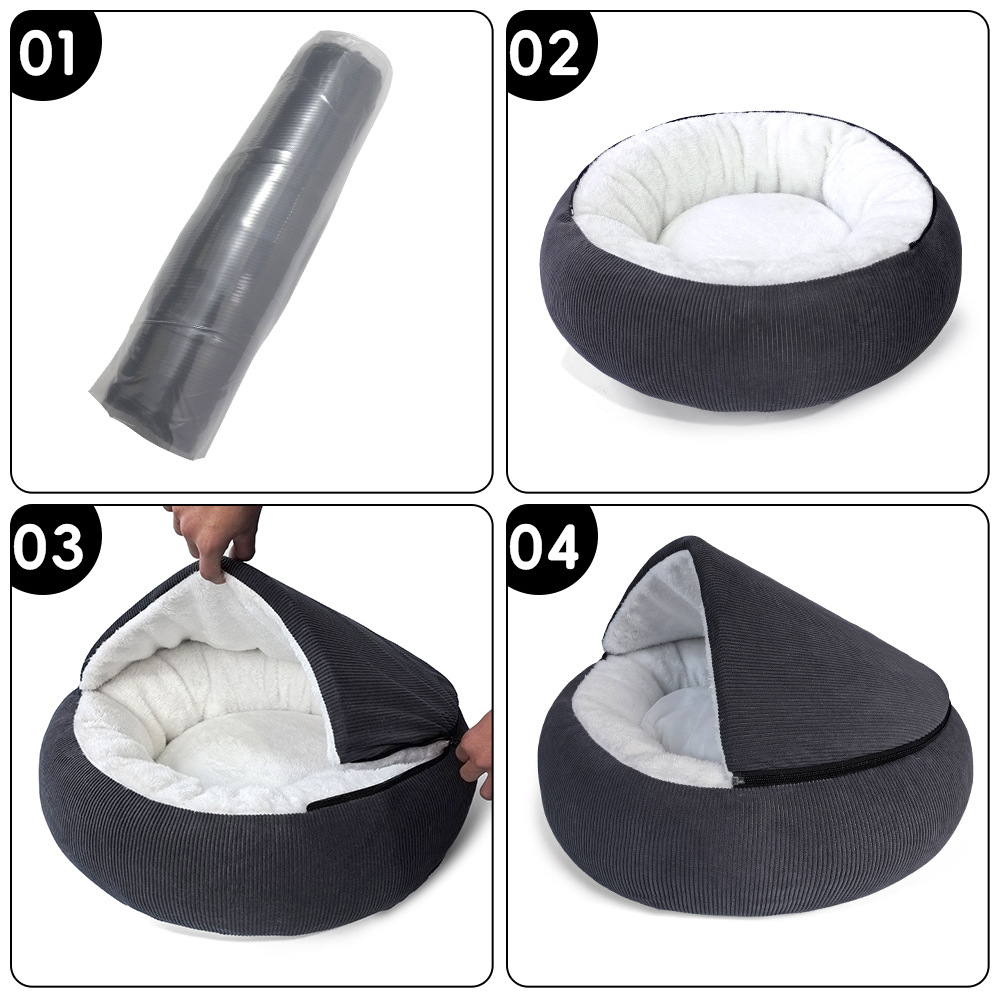 2-in-1 Hooded Donut Plush Pet Dog Bed with Detachable Hood