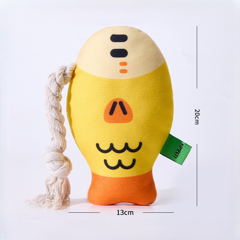 Nordic Style Custom Pet Plush Canvas Fish Dog Chew Squeaky Rope Toy