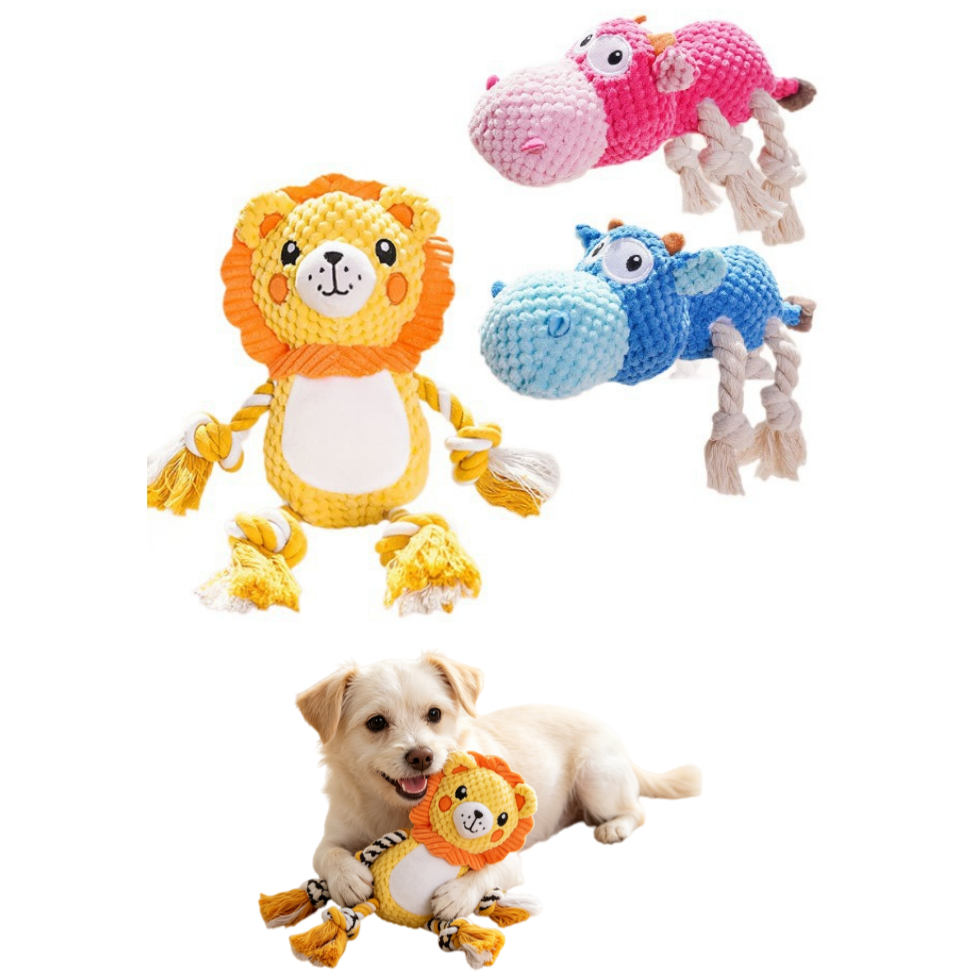 Custom Animal Pet Textured Plush Squeaky Dog Rope Toy