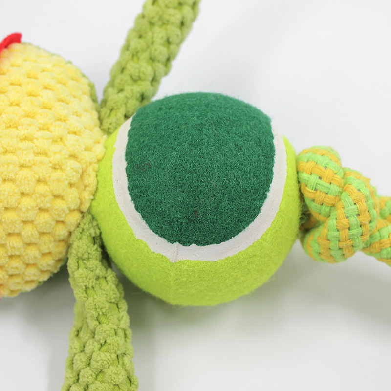 3-in-1 Corduroy Animal Dog Chew Rope Toy with Tennis Ball
