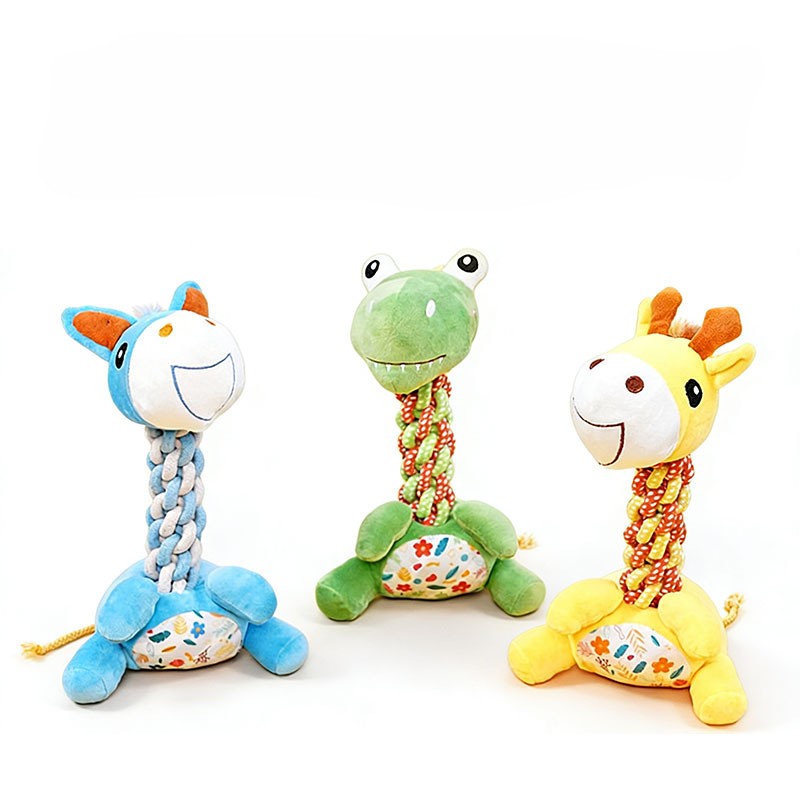 Custom Pet Plush Long-Neck Animal Dog Interactive Squeaky Rope Toy