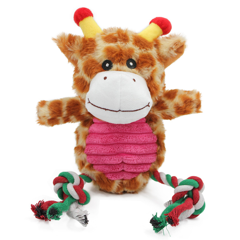 Custom Wildlife Design Pet Plush Dog Chew Squeaky Rope Toy