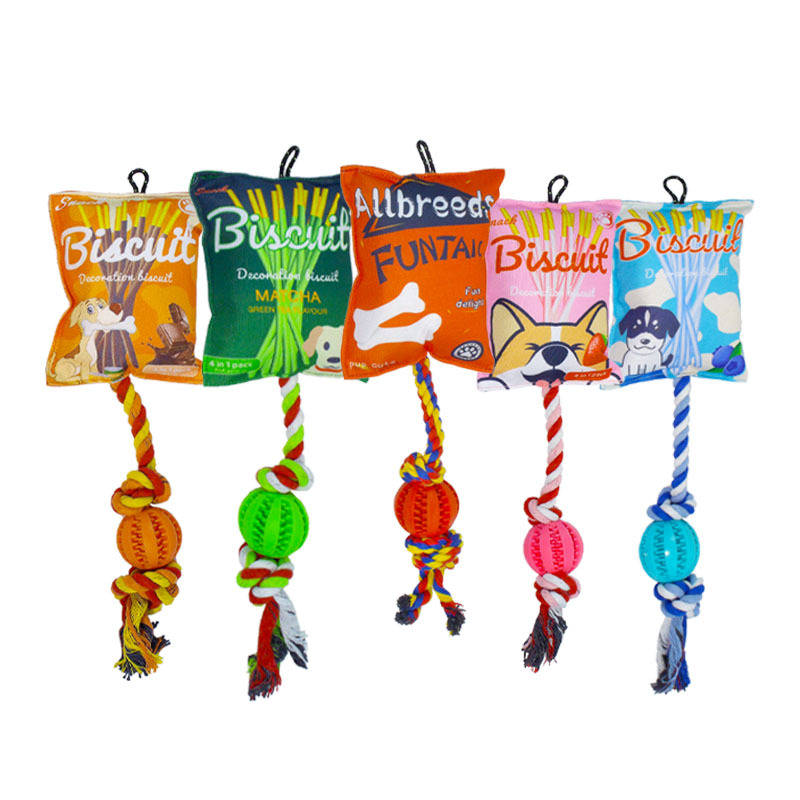 Custom Logo Plush Biscuit Snack Dog Chew Interactive Pet Rope Toy