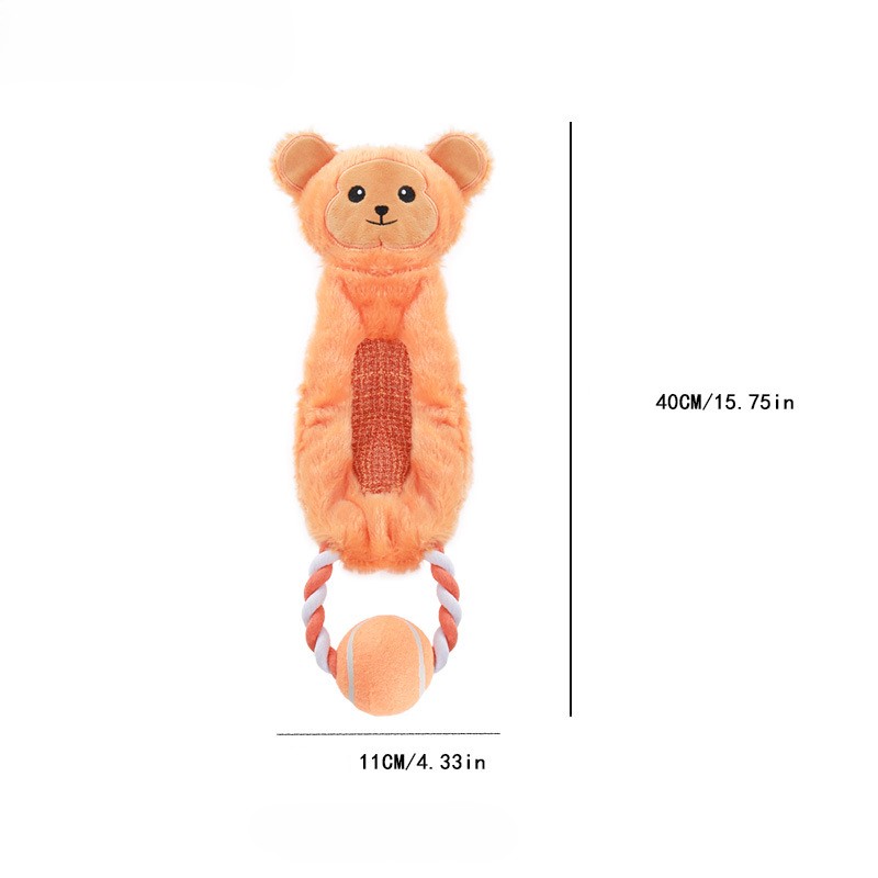 Custom Multi-Textured Plush Animal Rope & Tennis Ball Dog Pet Chew Toy