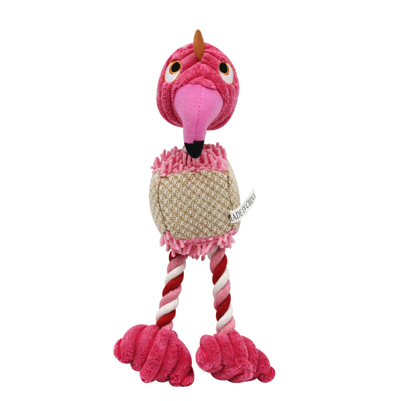 Custom Color Long-Legged Rope Flamingo Pet Plush Dog Squeaky Toy