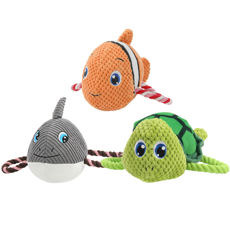 Custom Pet Plush Squeaky Ocean Friends Sea Animals Dog Rope Toy