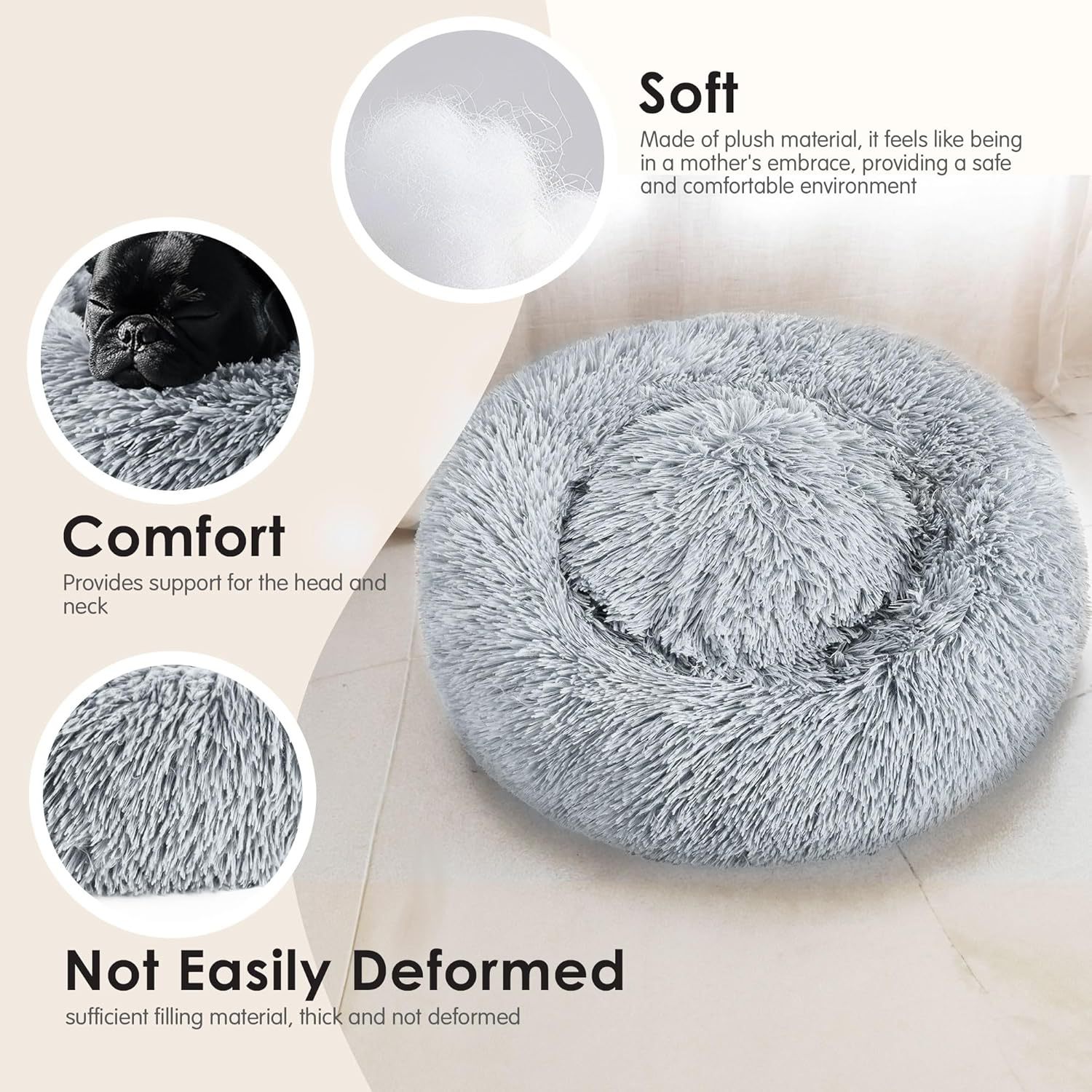 Multi-sized Pet Bed Furry Warm Dog Cat Doughnut Mat