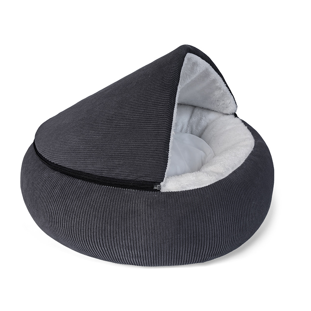 2-in-1 Hooded Donut Plush Pet Dog Bed with Detachable Hood