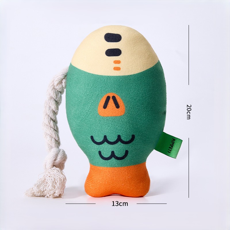 Nordic Style Custom Pet Plush Canvas Fish Dog Chew Squeaky Rope Toy