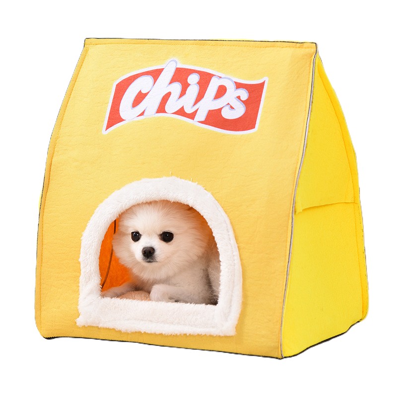 Custom Brand Logo Snack Bag Pet Plush Cat Dog Cave House