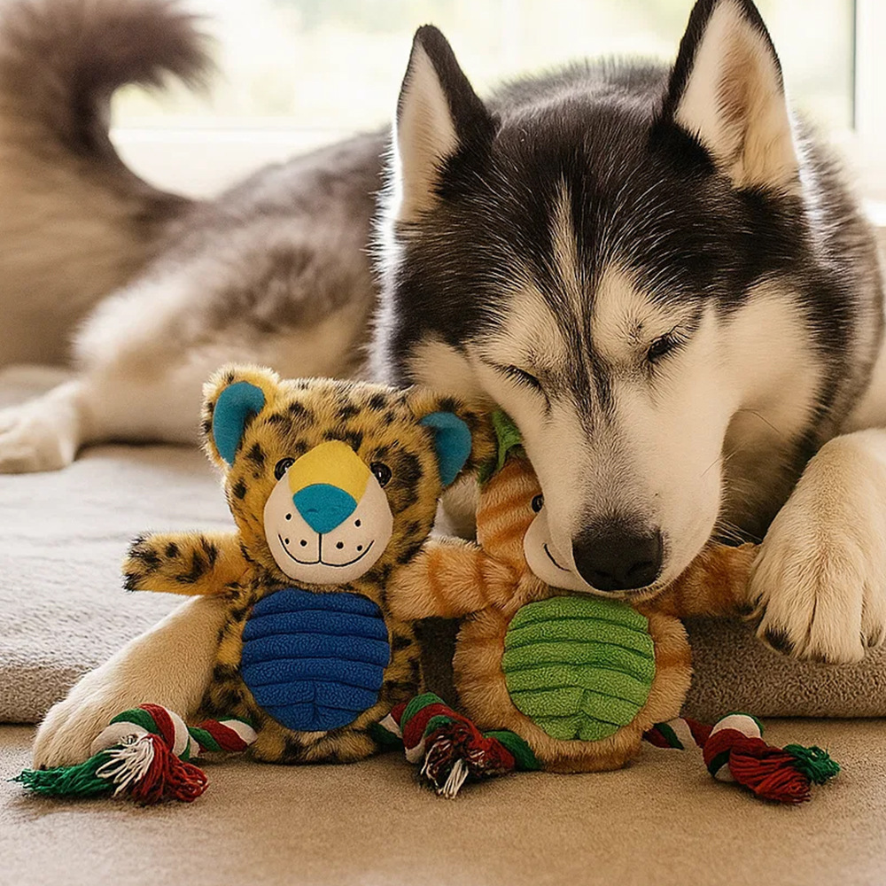 Custom Wildlife Design Pet Plush Dog Chew Squeaky Rope Toy