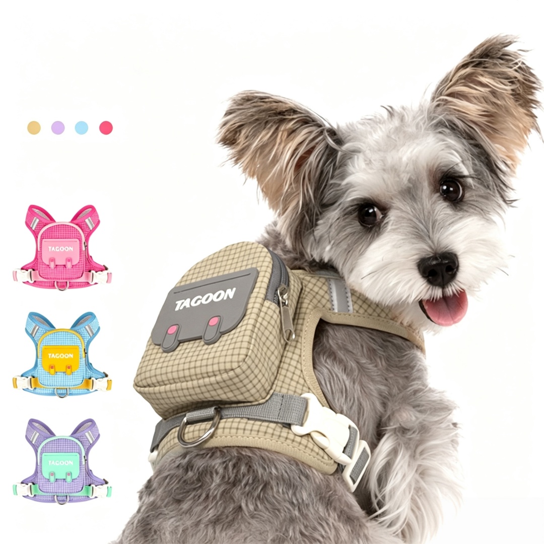 Cute Plaid Dog Harness Mini Backpack Adjustable Reflective Puppy Walking Vest