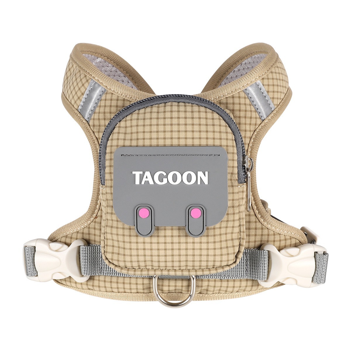 Cute Plaid Dog Harness Mini Backpack Adjustable Reflective Puppy Walking Vest