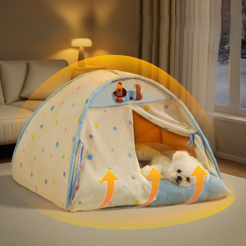 Custom Printing Dot Plush Pet Tent House Cat Cave Bed