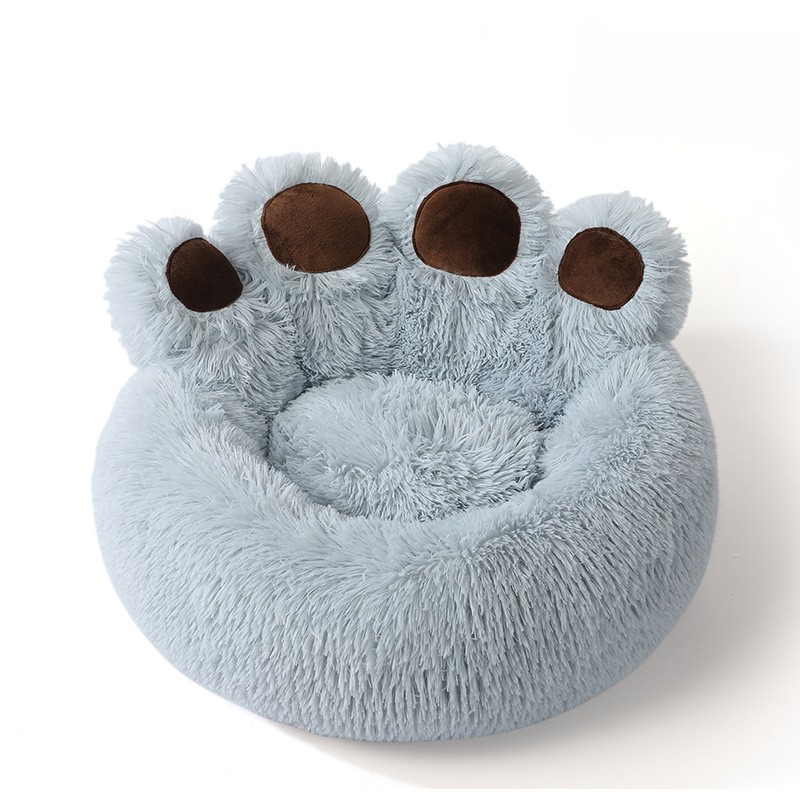 Custom Bear Paw Fluffy Pet Calming Warm Donut Dog Bed
