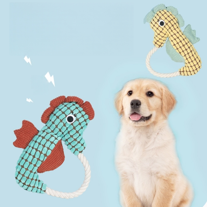 Interactive Pet Plush Seahorse Custom Dog Squeaky Cotton Rope Toy