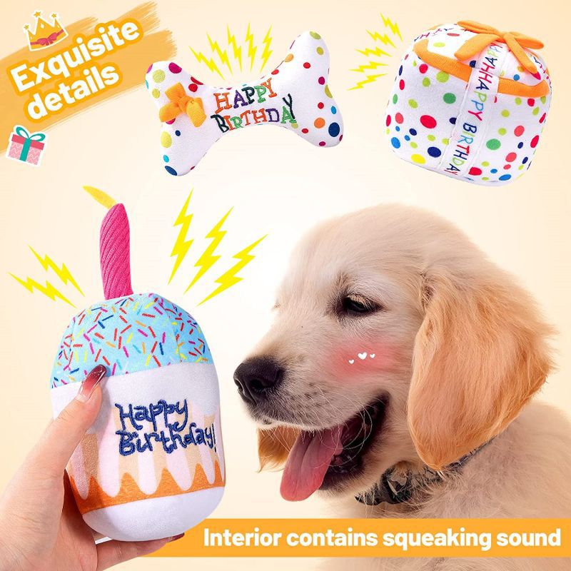 Pet Birthday Party Gift Custom Plush Soft Cake Dog Squeaky Toy