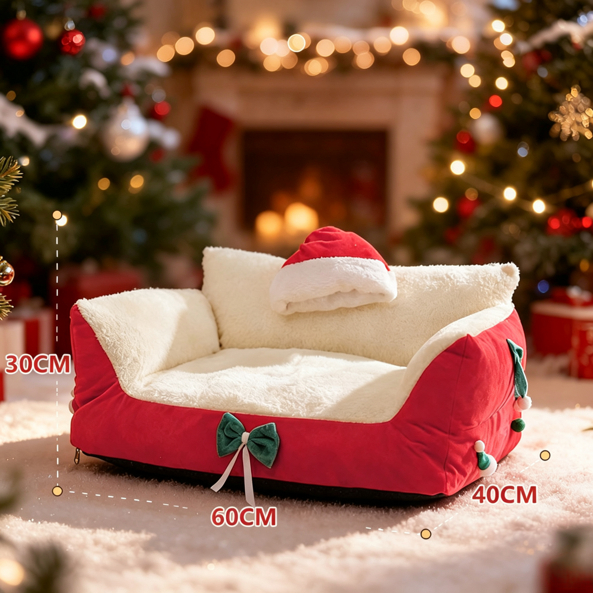 Christmas Pet Gift Custom Plush Warm Soft Winter Dog Sofa