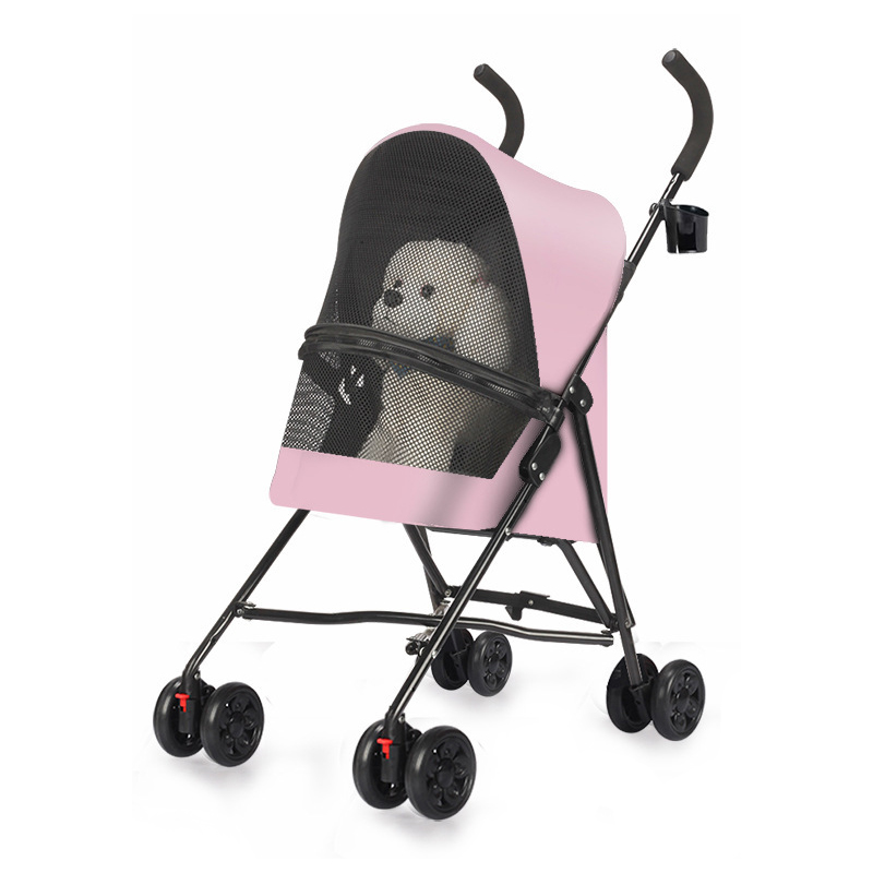 Pink pet stroller and travel accessories by pet supplies manufacturer