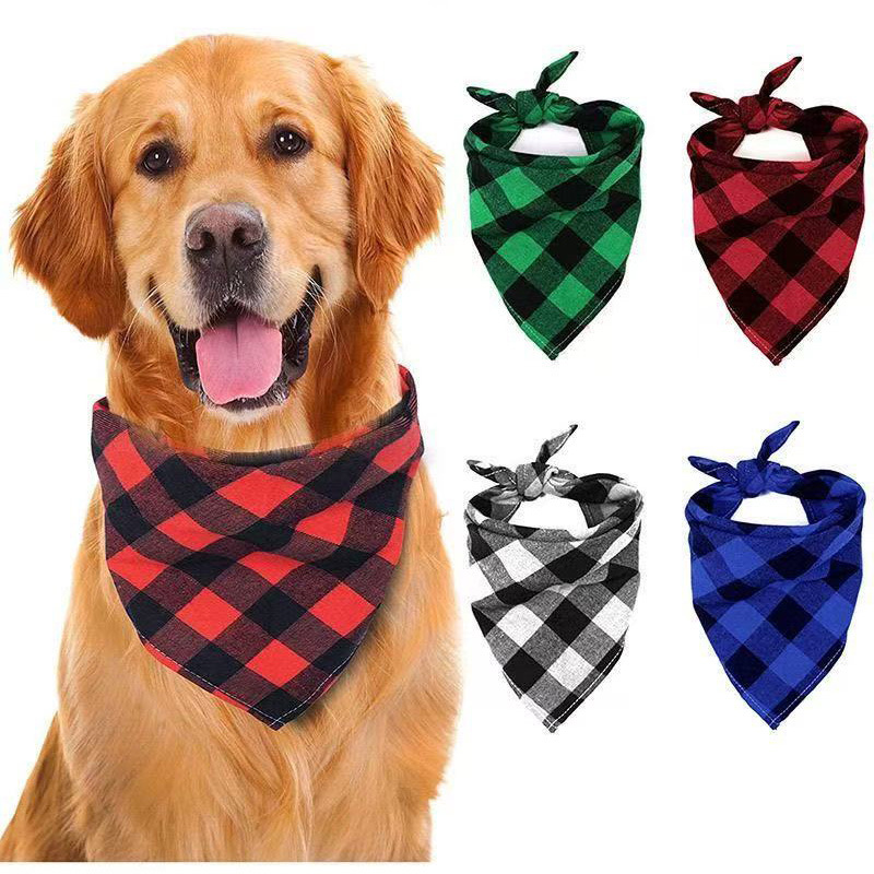 Custom Color Classic Plaid Cotton Dog Bandana Kerchief Scarf