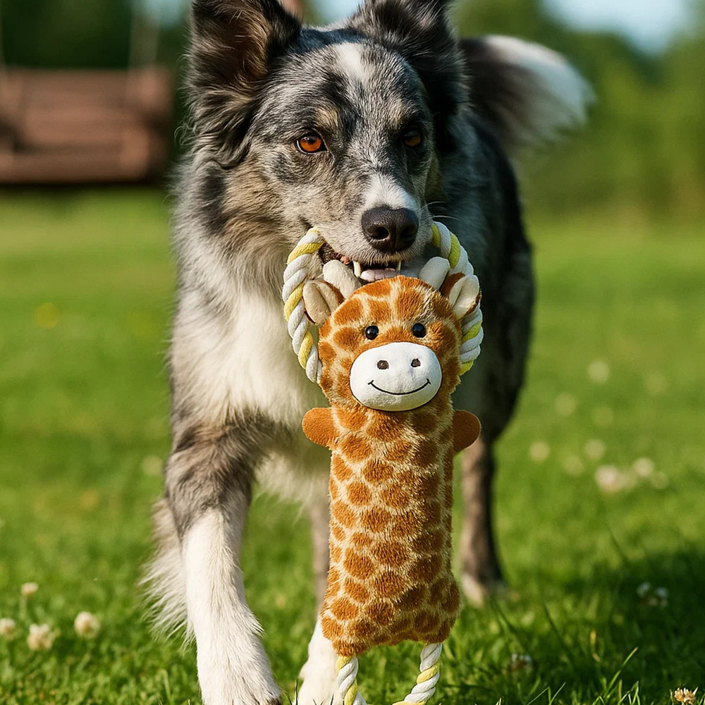 Custom Animal Pet Plush Rope Handles Dog Chew Interactive Toy