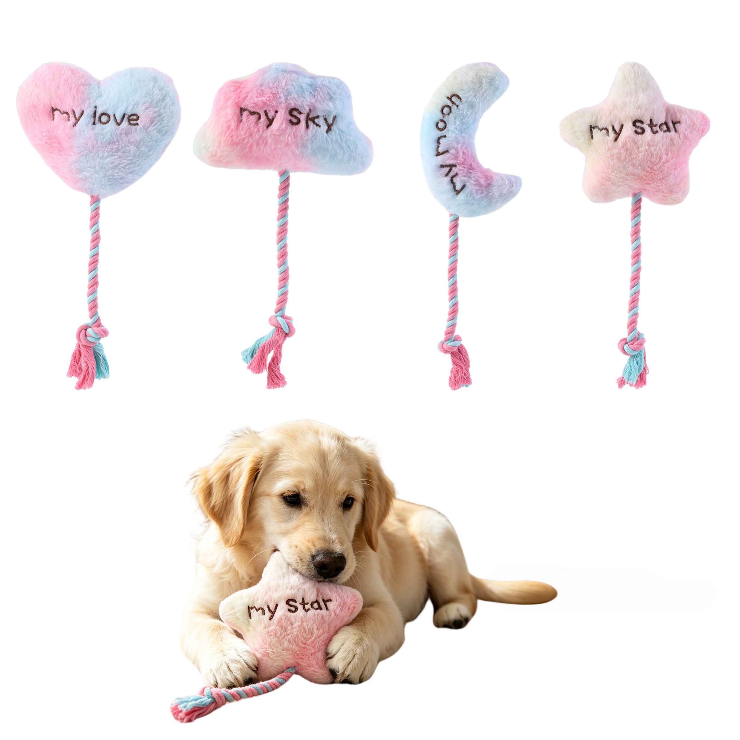 Custom Printing Colorful Pet Plush Soft Dog Squeaky Chew Rope Toy