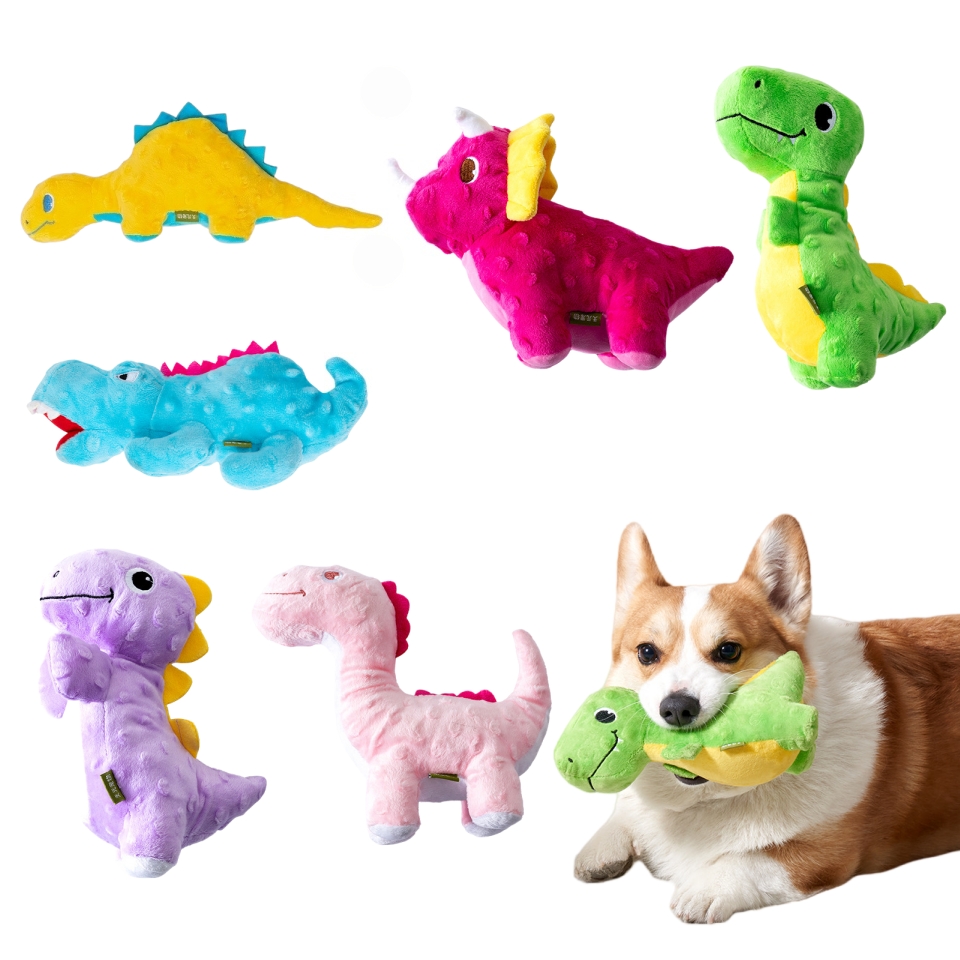 Custom Pet Plush Soft Cute Dinosaur Dog Chew Squeaky Toy Collection