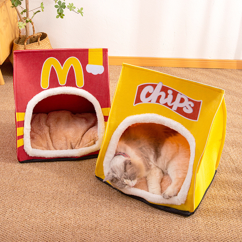 Custom Brand Logo Snack Bag Pet Plush Cat Dog Cave House