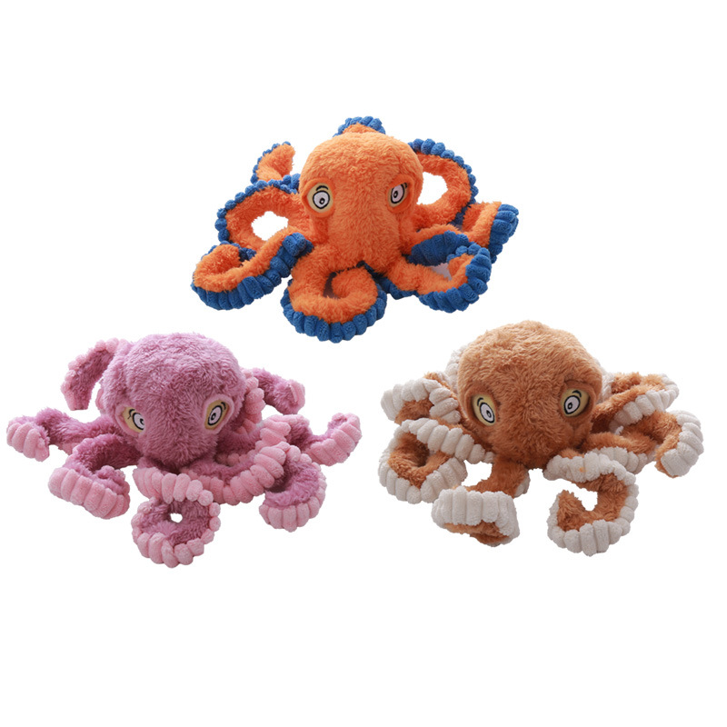 Octopus Pet Toy Custom Plush Corduroy Dog Chew Squeaky Toy