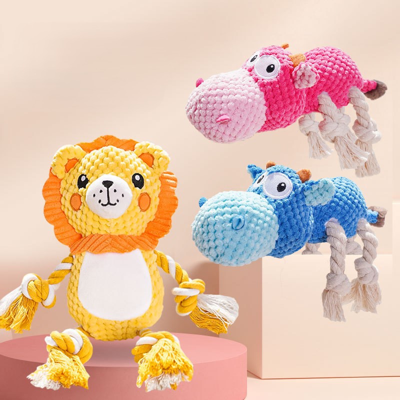 Custom Animal Pet Textured Plush Squeaky Dog Rope Toy